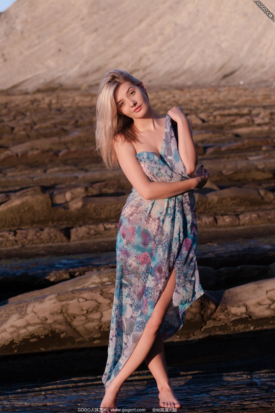 Beautiful breast female model ANNAT twilight sunset body photo 