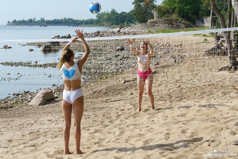 Two girls were playing volleyball when a guy barged in and had a wild threesome.